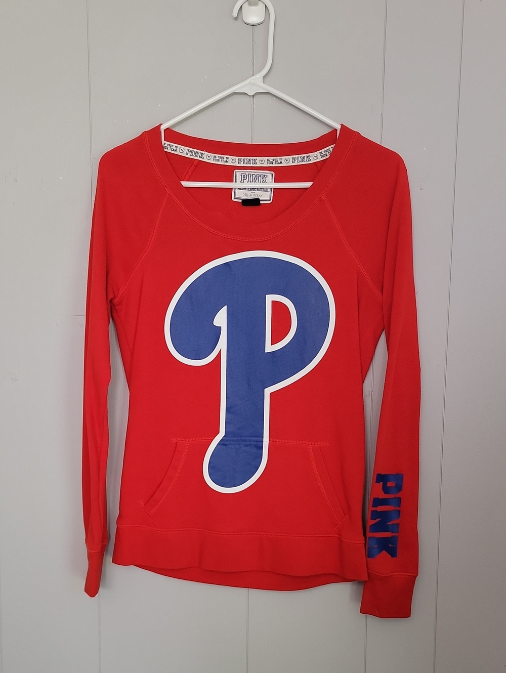 Pink Victoria Secret Philadelphia Phillies Small Red Long Sleeve Pocket Shirt